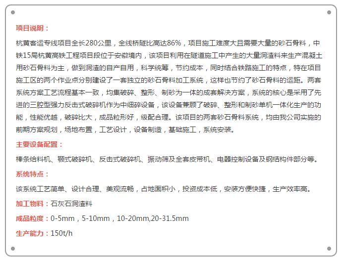 大華重工杭黃高鐵砂石骨料生產線